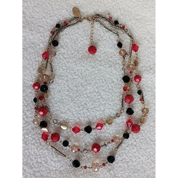 White House Black Market Gold Glass Beaded Multi Strand Statement Necklace EUC - Picture 8 of 10